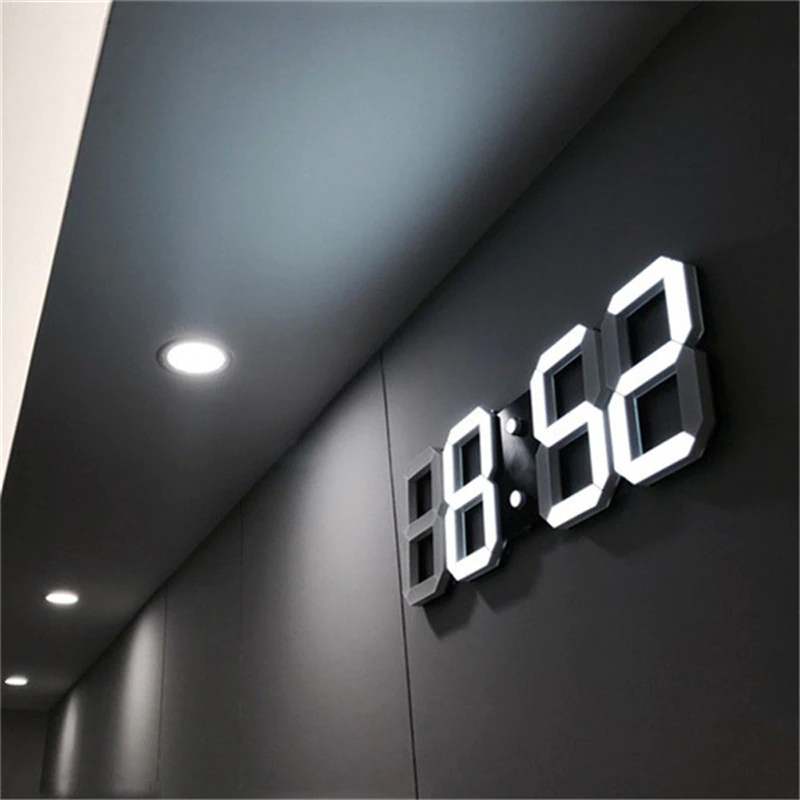 Picture of 3D LED Digital Clock Electronic Table Clock Alarm Clock Wall Glowing Hanging Clocks