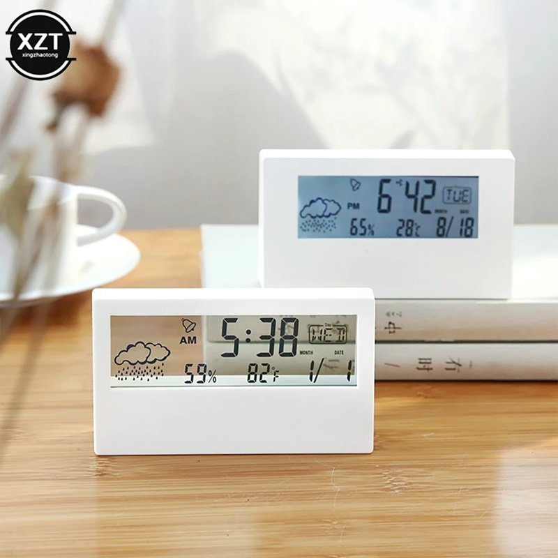 Picture of LCD Desktop Alarm Clock Transparent Calendar Weather and Digital Temperature and Humidity Display Home Appliance Smart Life