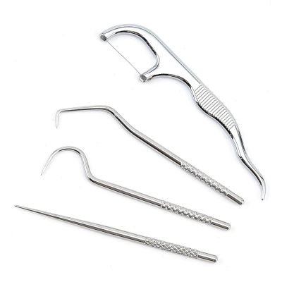 Picture of 4pcs Portable Stainless Steel Toothpick Dental Floss Oral Care Teeth Cleaning For Outdoor