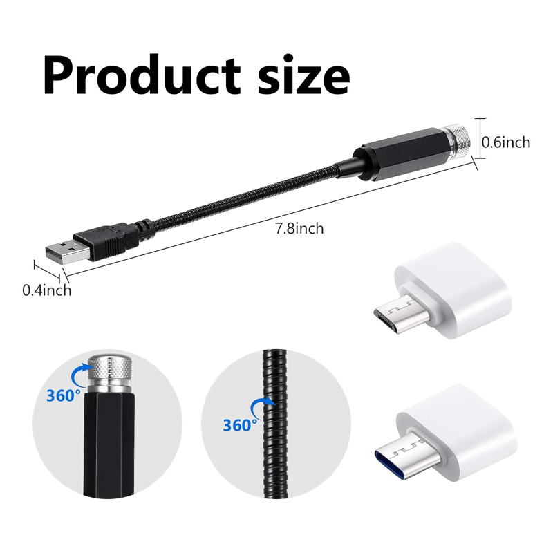 Picture of 1pcs LED Car Dome Light Galaxy Projector Night Light Adjustable USB Decoration Light Car Interior Light Starry Sky Night Light - Table Lamp