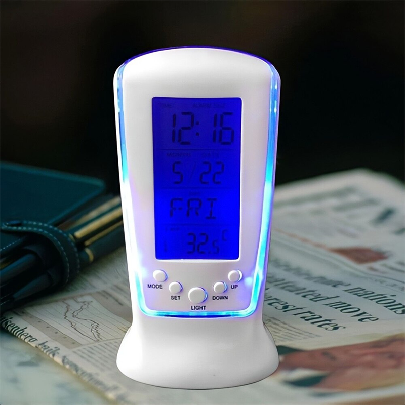 Picture of Multifunction Calendar Temperature Digital Alarm Clock With Blue Back Light Electronic Calendar Thermometer Led Clock With Time - Wall Clock - wall clock