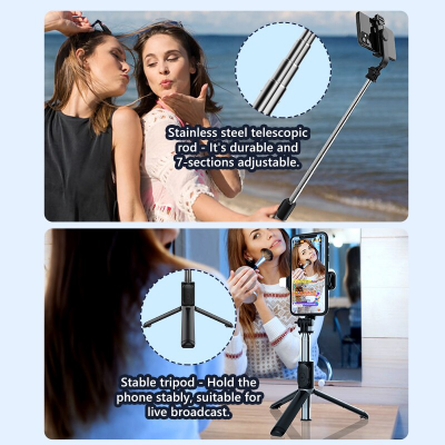 Picture of Q07 Selfie Stick Foldable Mini Tripod with Fill Light Bluetooth Remote Shutter Retractable Rod for Phone (100cm)