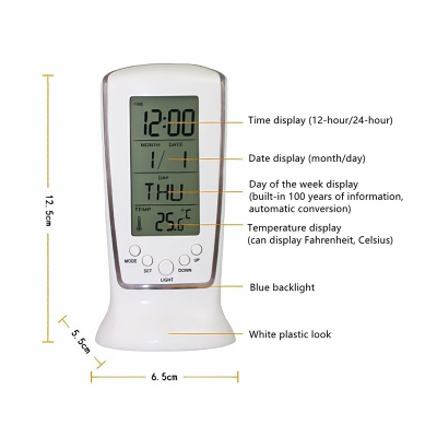 Picture of Multifunction Calendar Temperature Digital Alarm Clock With Blue Back Light Electronic Calendar Thermometer Led Clock With Time - Wall Clock - wall clock