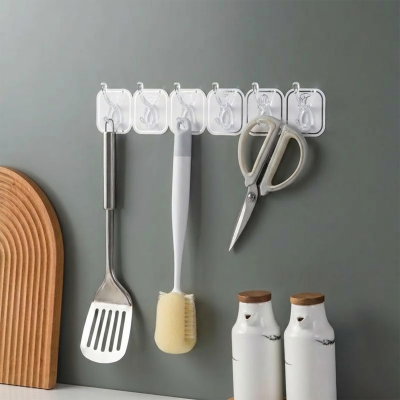 Picture of New Light Luxury Punch-Free Six Row Hook 
Strong Hooks Plastic Keychain Door Hanging Wall Rack Household Storage Tool