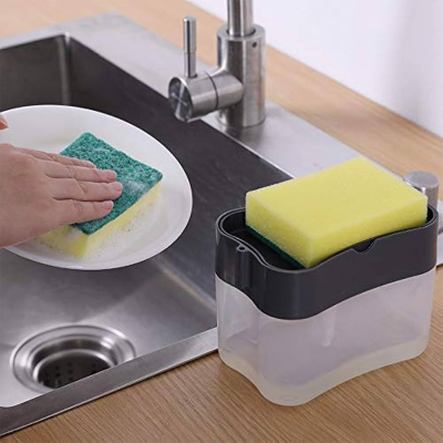 Picture of Liquid Soap Dispenser Soap Pump
 Sponge Caddy Holder Creative Hand Press Kitchen Dish Soap Dispenser with Washing Sponge-Smart Holder