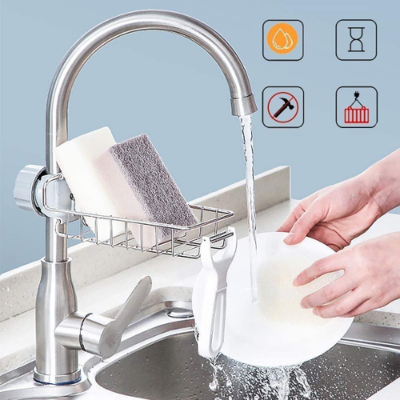 Picture of Shower Sink Stainless Steel Soap 
Stand Towel Dishcloth Basket Storage Holder Kitchen Drain Shelf Sponge Dish Drainer Faucet Rack -