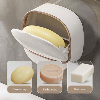 Picture of Soap Holder With Lid Drain Soap Box 
Punch-Free Flip-Top Soap Dish Creative Waterproof Storage Rack Bathroom Accessories 