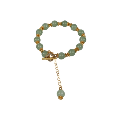 Picture of Vintage-Style Green & Gold Heart Charm Bracelet