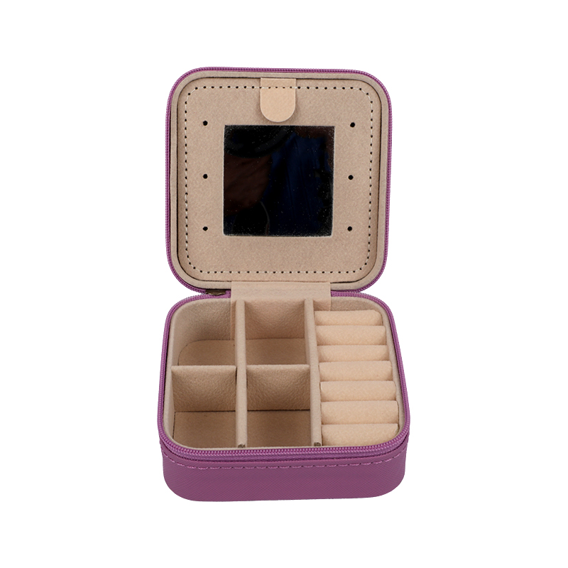 Picture of Compact Travel Jewelry Box with Mirror and Zipper Closure (Multi Color)