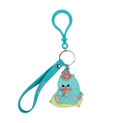 Picture of Cute Cartoon "Donut Monster" Keyring – Teal Silicone Bag Charm & Keychain