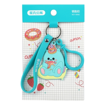 Picture of Cute Cartoon "Donut Monster" Keyring – Teal Silicone Bag Charm & Keychain