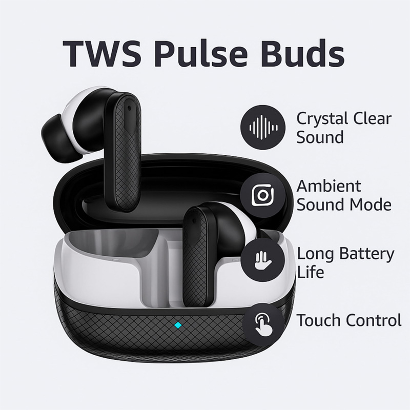Picture of Wisdom Air4 TWS Wireless Earbuds with ENC Noise Cancellation, Super Bass, Dual Game Mode, Bluetooth 5.3, Low Latency, High-Resolution Audio