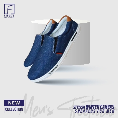 Picture of Stylish Blue Color Winter Canvas Sneakers for Men