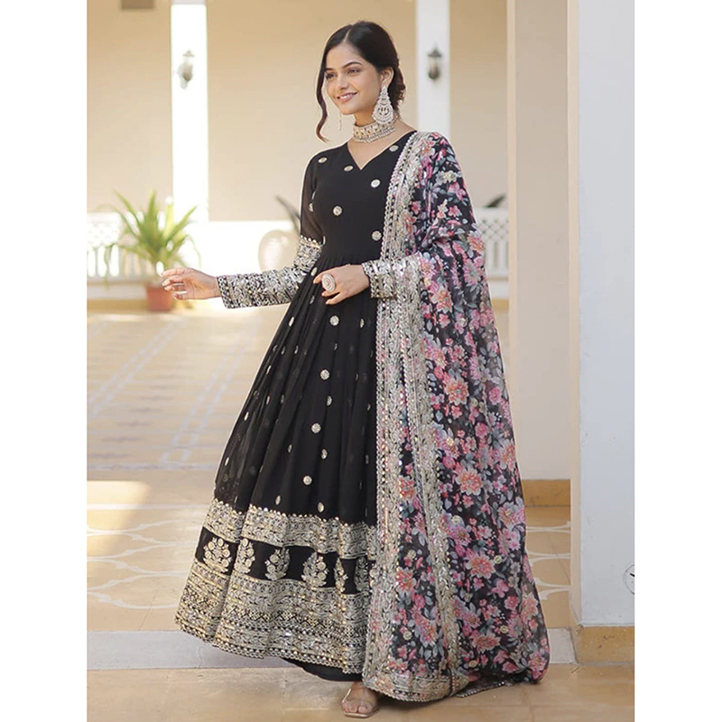 Picture of Exclusive Design Georgette Embroidery Ready Made Party Long Gown for Women