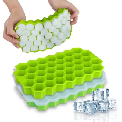 Picture of Flexible Silicone Honeycomb Shape 37 Cavity Ice Cube Tray Mold Tray for Freezer Mold Small Cubes Easy Release Whiskey Fridge Bar Soft Smooth Rubber Ice Tray (Silicone ICE Tray (WITH LID)