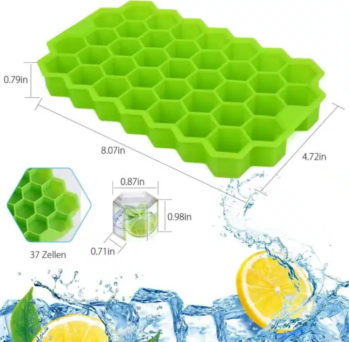 Picture of Flexible Silicone Honeycomb Shape 37 Cavity Ice Cube Tray Mold Tray for Freezer Mold Small Cubes Easy Release Whiskey Fridge Bar Soft Smooth Rubber Ice Tray (Silicone ICE Tray (WITH LID)