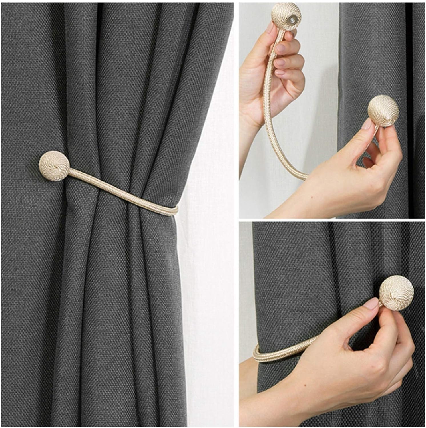 Picture of 2 Pcs Magnetic Curtain Tieback Holder Hook Buckle Clip Curtain Tieback Polyester Decorative Home Accessorie Length  49cm (1)