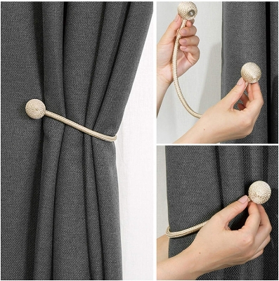 Picture of 2 Pcs Magnetic Curtain Tieback Holder Hook Buckle Clip Curtain Tieback Polyester Decorative Home Accessorie Length  49cm (1)