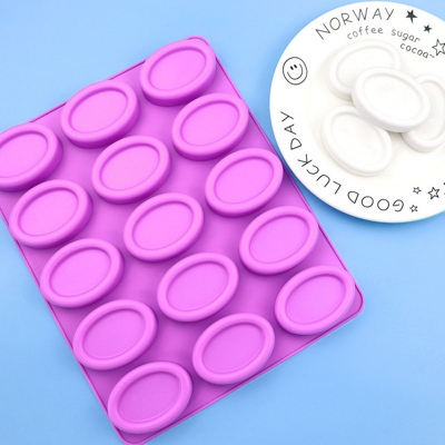 Picture of 15 Cavities Oval Silicone Soap Mold Purple Circular DIY Candle Resin Making Set Chocolate Jelly Biscuit Cake Ice Mould