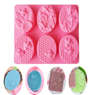 Picture of 6-piece Oval bee soap 105 silicone mold cake pudding dessert mold soap baking