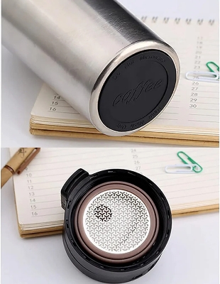 Picture of Vacuum Insulated Stainless Steel Tea Coffee Mug Thermos Flask Travel Mug Tumbler with Flip Lid Mesh Strainer Hot and Cold for Office Backpacking