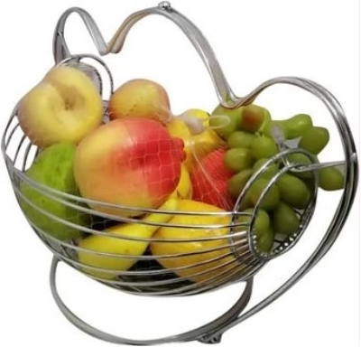 Picture of Metallic Fruit Storage Hanging Basket Holder Rack- Silver
