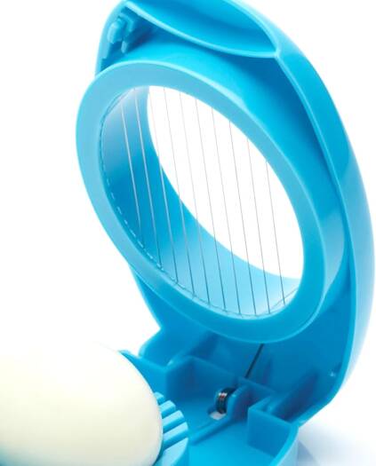 Picture of Egg Slicer on Card Stainless Steel Blades for Perfectly Even Slices Perfect for Boiled Eggs Fruits and More Compact Easy to Use Dishwasher Safe Convenient Kitchen Tool for Meal Prep & Snacks