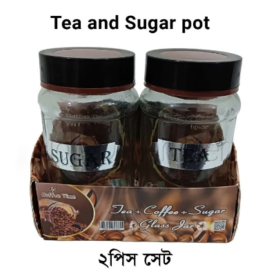 Picture of Clear Glass Tea & Sugar Jar Set – 2 Piece Kitchen Storage Pot with Airtight Black Lids