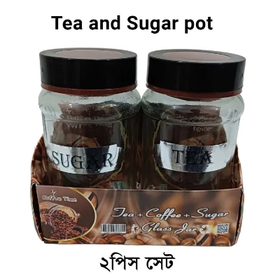 Picture of Clear Glass Tea & Sugar Jar Set – 2 Piece Kitchen Storage Pot with Airtight Black Lids