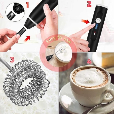 Picture of 2-in-1 Multifunctional Milk Frother Electric Double Milk Bubbler Frother Coffee Beater Egg Mixer with Three Speeds Strength Adjustment for Coffee Beating Eggs (with USB)