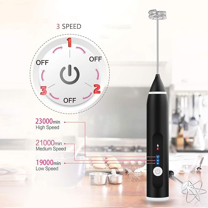 Picture of 2-in-1 Multifunctional Milk Frother Electric Double Milk Bubbler Frother Coffee Beater Egg Mixer with Three Speeds Strength Adjustment for Coffee Beating Eggs (with USB)