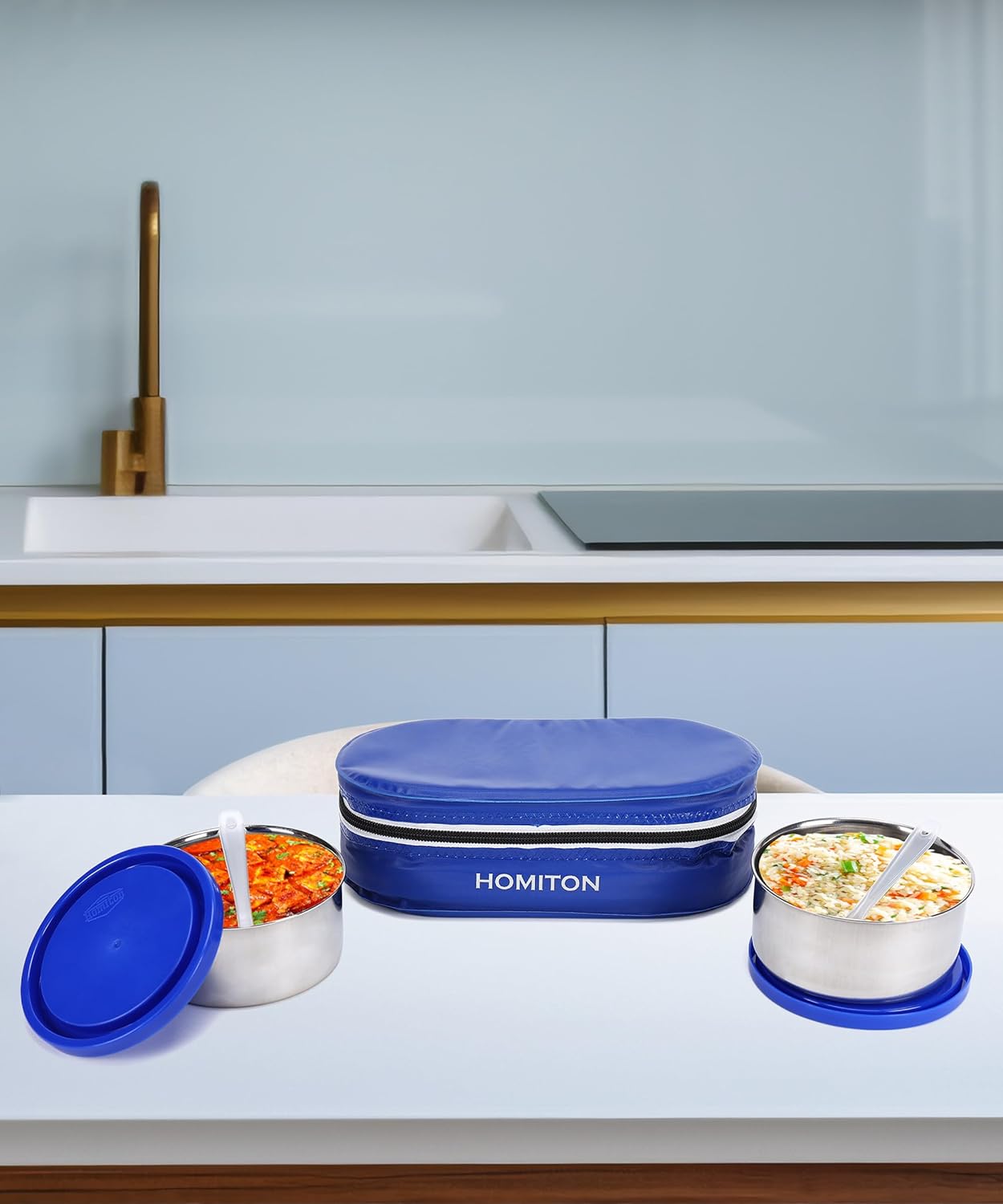 Picture of HOMITON MINI LUNCH BOX BLUE STEEL 2 Containers Lunch Box (750 ml)