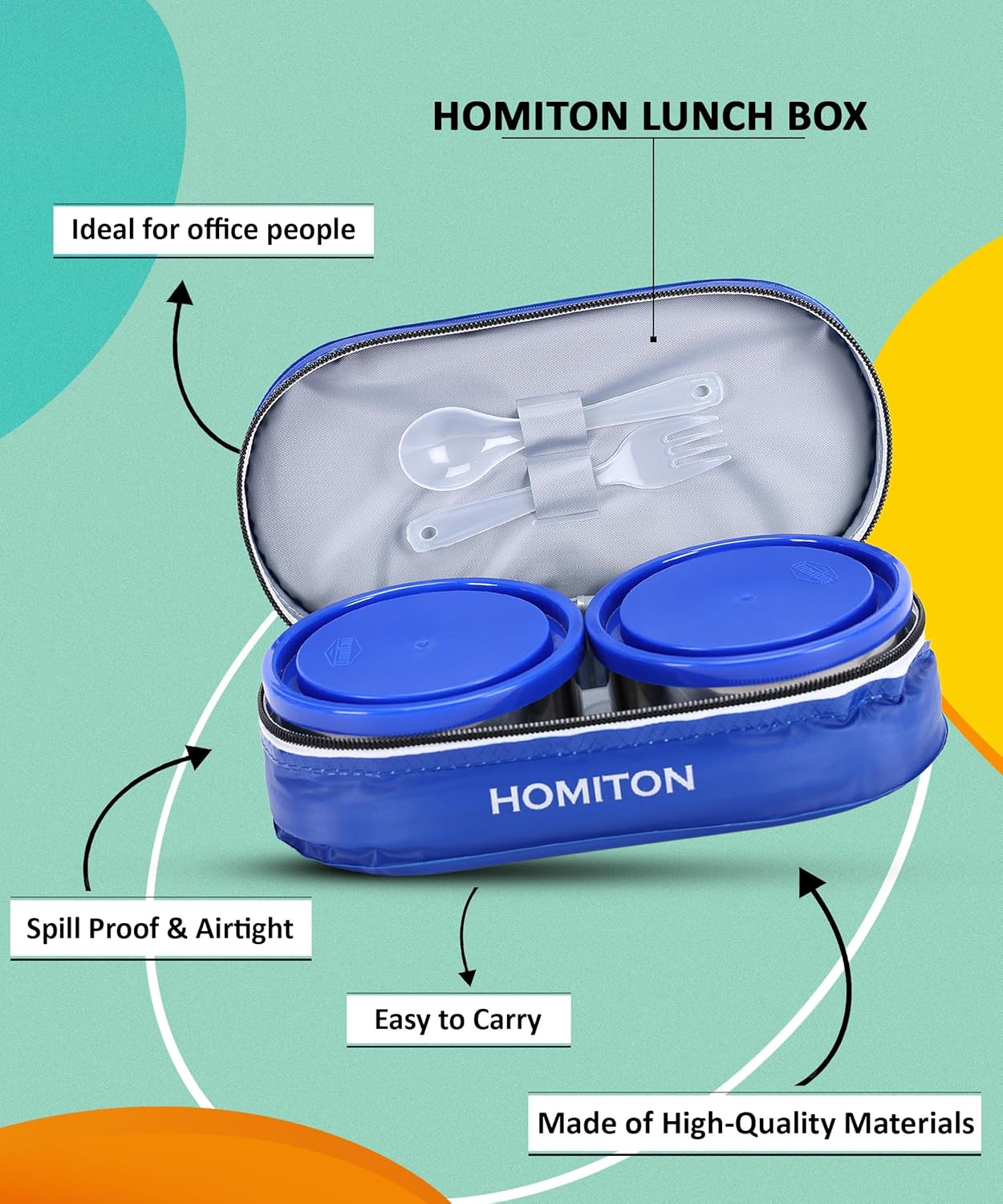 Picture of HOMITON MINI LUNCH BOX BLUE STEEL 2 Containers Lunch Box (750 ml)