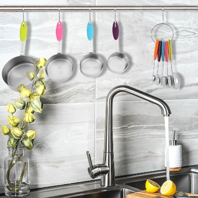 Picture of Stainless Steel Measuring Cups and Spoons Set of 09 Piece, Premium Nesting Metal Measuring Cups Set with Silicone Handles for Dry and Liquid Ingredients, Cooking & Baking