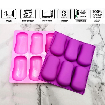 Picture of Silicone Soap Molds(Purple,Pink),6 Cavities Large DIY Handmade Soap Mold for Bath Bombs,Classical Craft Soap Making Supplies,Easy to demold Cake Bread Baking Bar Soap Molds