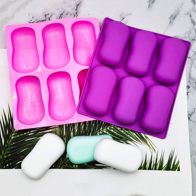 Picture of Silicone Soap Molds(Purple,Pink),6 Cavities Large DIY Handmade Soap Mold for Bath Bombs,Classical Craft Soap Making Supplies,Easy to demold Cake Bread Baking Bar Soap Molds