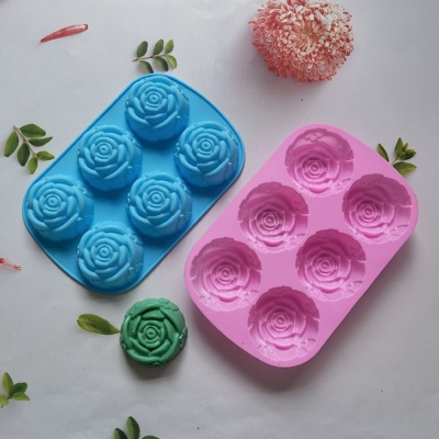 Picture of Rose Flower Silicone Molds 6-Cavity Non-Stick Chocolate Candy Cake Molds Easy Release Rose Mold for Valentine's Day Chocolate, Fondant, Mousse Cake, Dessert, Jelly, Biscuit