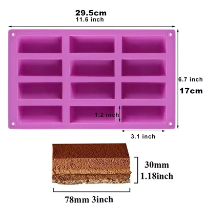 Picture of 12 Cavity Medium Narrow Silicone Rectangle Mold Protein Bars Molds