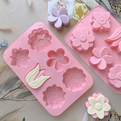 Picture of 6 tulip flower chocolate mold food grade baking supplies DIY biscuit mold cake silicone mold