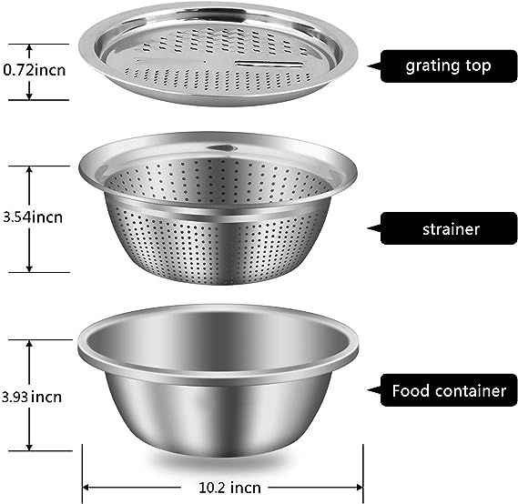 Picture of Silver 3 in 1 Stainless Steel Drain Basket Vegetable Cutter Kitchen