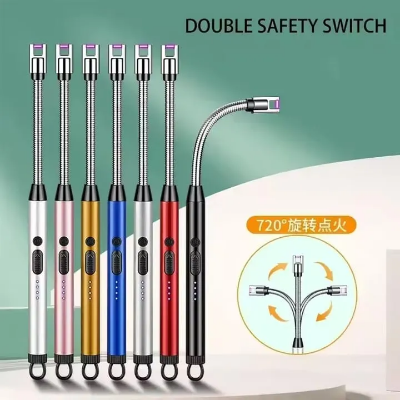 Picture of Modern Outdoor Portable Electric Kitchen Gas Lighter/Arc Lighter USB Rechargeable Long Lighter Windproof Candle Lighter Outdoor Plasma Flexible Neck - Multicolor