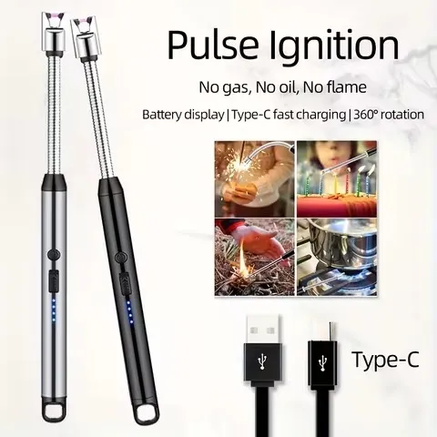 Picture of Modern Outdoor Portable Electric Kitchen Gas Lighter/Arc Lighter USB Rechargeable Long Lighter Windproof Candle Lighter Outdoor Plasma Flexible Neck - Multicolor