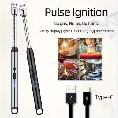 Picture of Modern Outdoor Portable Electric Kitchen Gas Lighter/Arc Lighter USB Rechargeable Long Lighter Windproof Candle Lighter Outdoor Plasma Flexible Neck - Multicolor