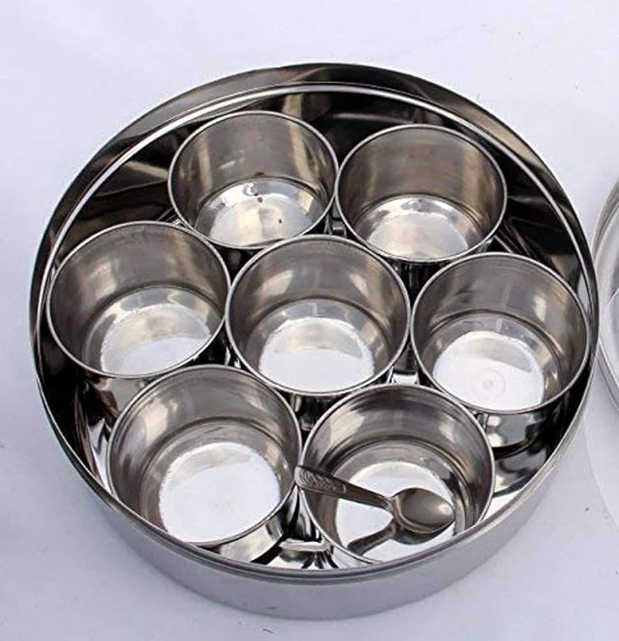 Picture of Big Stainless Steel 7 Container Masala Dabba Kitchen Spice Storage Box
