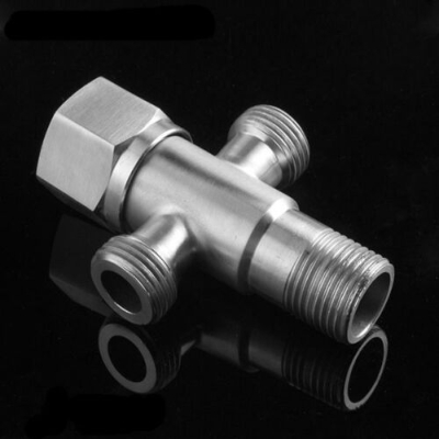 Picture of SUS304 Stainless Steel Bathroom Quarter Turn Angle Valve Shower System Replacement Part 3-Way T-Adapter G 1/2 Brushed Finish
