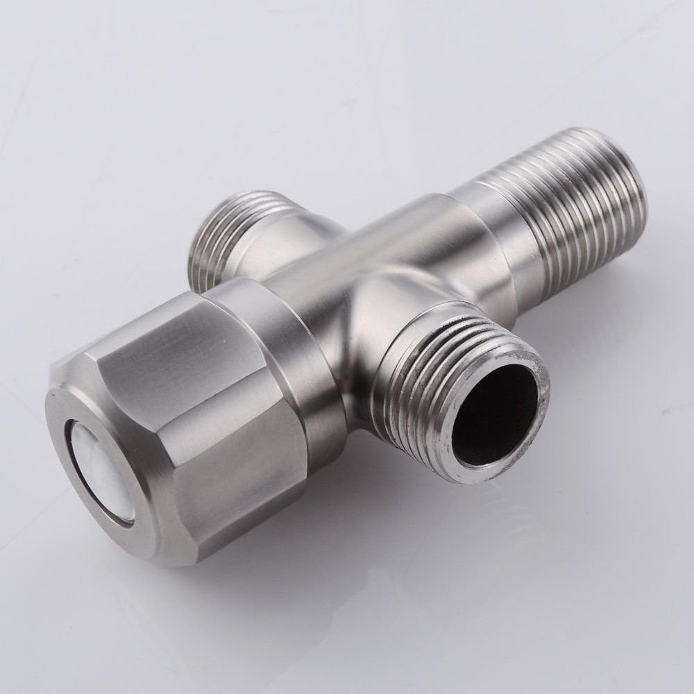 Picture of SUS304 Stainless Steel Bathroom Quarter Turn Angle Valve Shower System Replacement Part 3-Way T-Adapter G 1/2 Brushed Finish