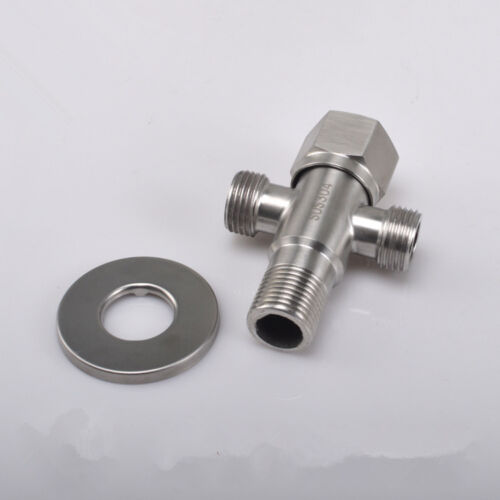 Picture of SUS304 Stainless Steel Bathroom Quarter Turn Angle Valve Shower System Replacement Part 3-Way T-Adapter G 1/2 Brushed Finish