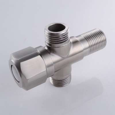 Picture of SUS304 Stainless Steel Bathroom Quarter Turn Angle Valve Shower System Replacement Part 3-Way T-Adapter G 1/2 Brushed Finish