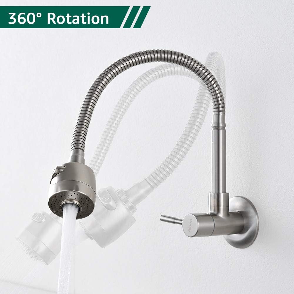 Picture of Kitchen Sink Faucets Single Lever Kitchen Sink 360° Swivel Wall Mounted Basin Mixer Tap for Kitchen Only Cold Water