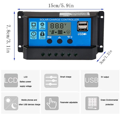 Picture of Smart Solar Charge Controller 12V 24V 10A Automatic Solar Battery Panel Controller Universal USB 5V Charging LCD Display